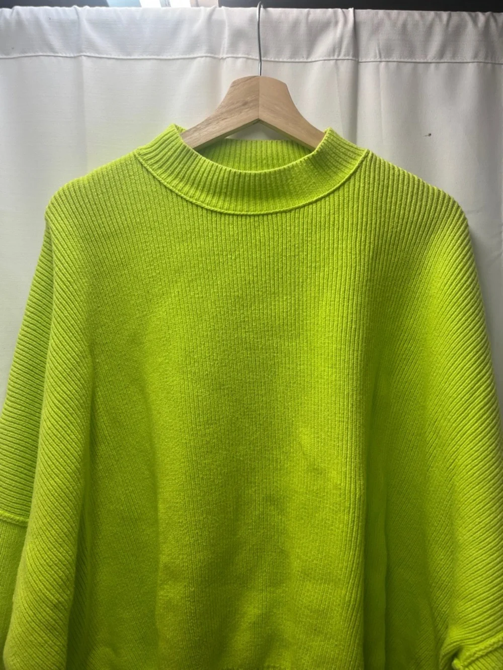 Free People Easy Street Bright Lime Green Oversized Slouchy Sweater- S